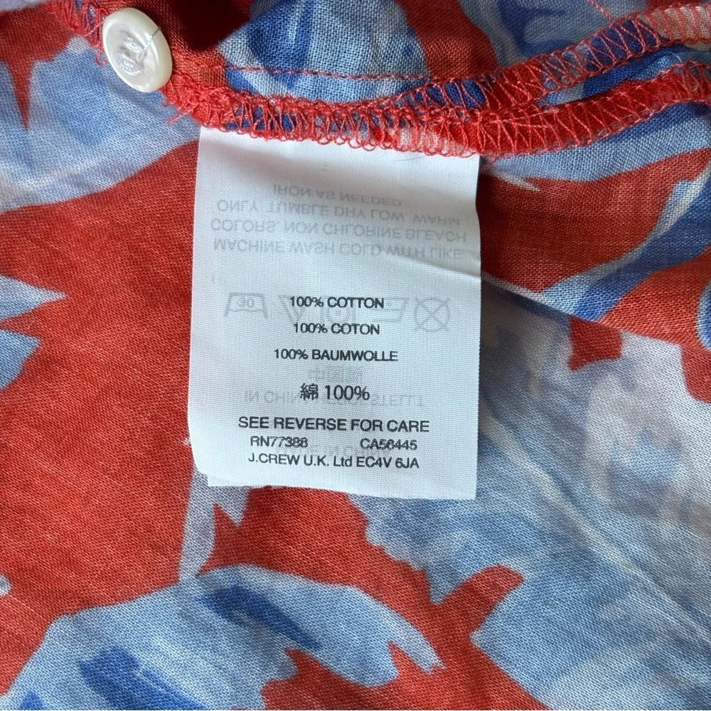 J. Crew Red and Blue Flowers Pullover Ruffle Boho Blouse Long Sleeves